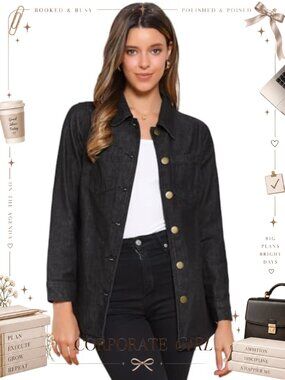 Women's Tie Waist Long Denim Jacket Button Up Loose Fit Casual Jean Jacket